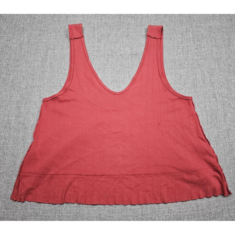 We The Free Tank Top Womens Small Red Ribbed Open Back Sleeveless Layered Hem